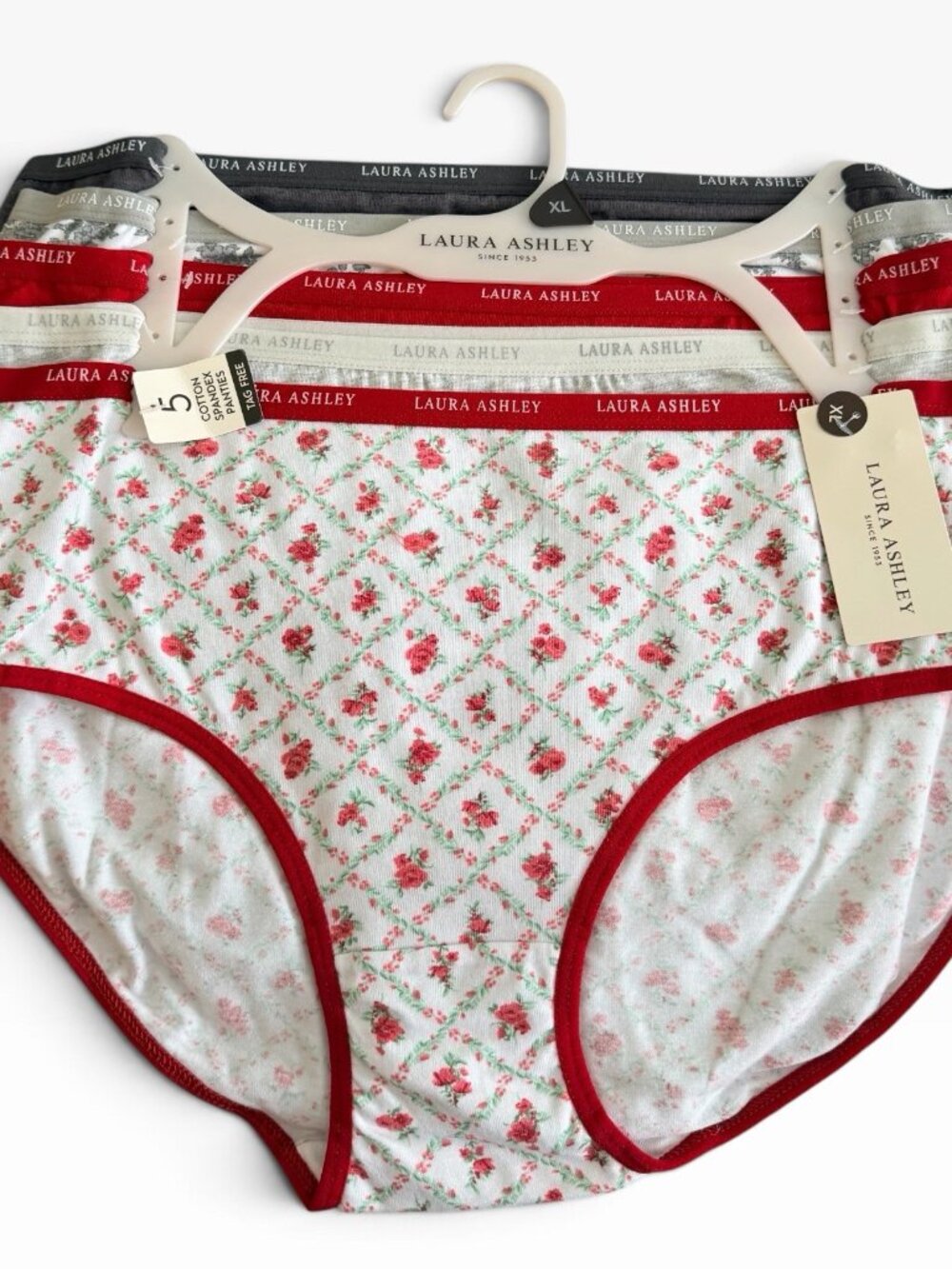 LAURA ASHLEY WOMEN 5 PACK SOFT COTTON PANTIES XL TAG FREE FLORAL BOHO SOLIDS